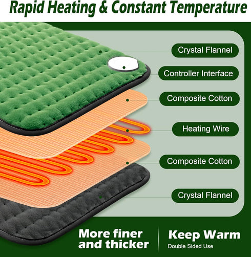 Heating Pad for Back Pain Relief, Extra Large 12"x24", Auto-Off, Machine Washable, Moist Dry Heat Options for Neck and