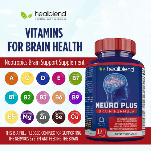 Neuro Plus Brain & Focus Formula, Nootropic Brain Booster Supplement for Mental Clarity and Energy