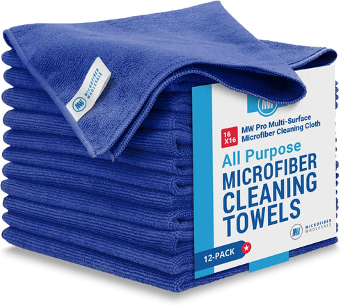 MW Pro Multi-Surface Microfiber Towel – 12 Pack, Premium Cleaning Cloth for Buffing, Dusting, Polishing (Dark Blue)
