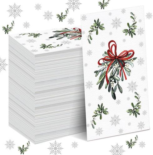 Janlaugh 100 Pcs Chriatmas Mistletoe 3 Ply Disposable Napkins Hand Towels for Bathroom