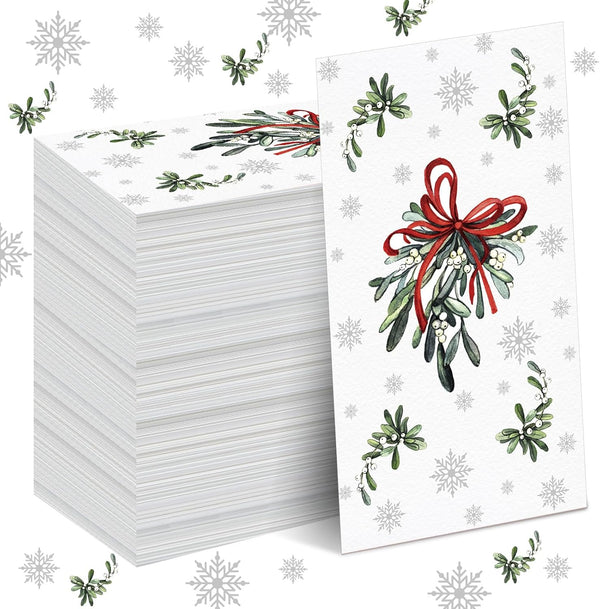 Janlaugh 100 Pcs Chriatmas Mistletoe 3 Ply Disposable Napkins Hand Towels for Bathroom