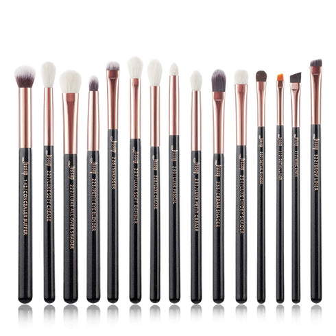 Jessup 15Pcs Professional Makeup Brush Set - Natural-Synthetic Hair Tools in Pearl Black/Rose Gold