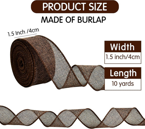 TONIFUL Burlap Wired Ribbon, 1-1/2 Inch Faux Burlap Ribbons, Brown Burlap Ribbon for Christmas, Home Decor, Gift Wrapping, Tree Topper Bow, Wreath, Outdoor Decoration, DIY Crafts (10 Yards) by TONIFUL