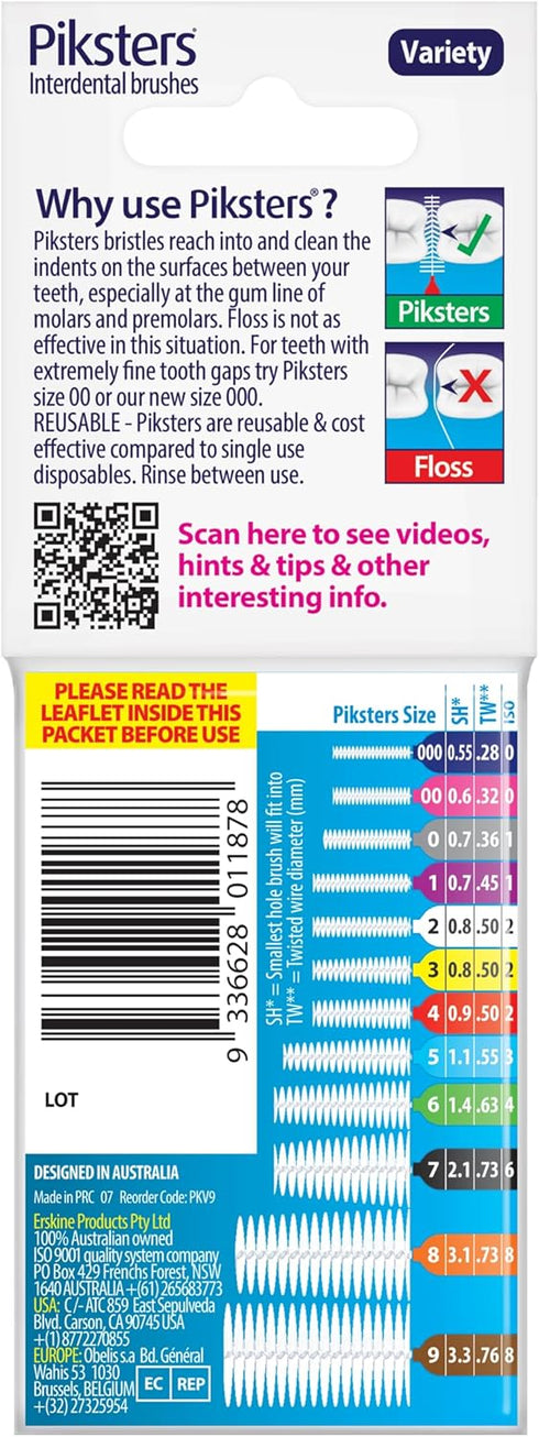 Pack 000-6. Piksters Interdental Brushes, Variety Size Find The Right Size for You!