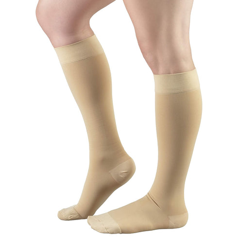 Truform Short Length 20-30 mmHg Compression Stockings for Men and Women, Reduced Length, Closed Toe, Beige, Large