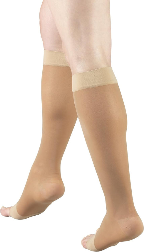 Truform Sheer Compression Stockings, 15-20 mmHg, Women's Knee High Length, Open Toe, 20 Denier, Beige, 3X-Large