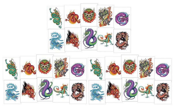 Large Dragon Ink Temporary Tattoos - 30 Sheets for Party Favor/Activity, Series 3