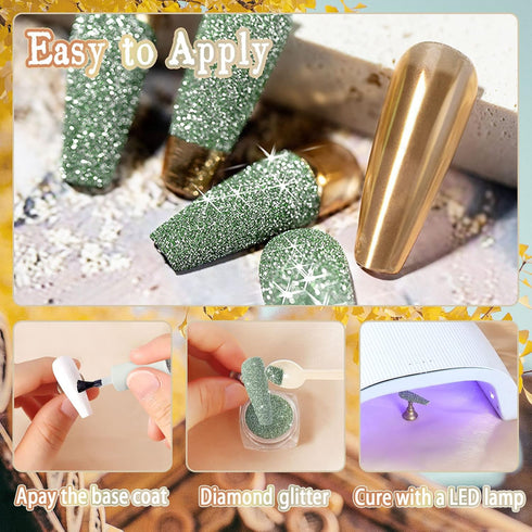Allstarry Diamond Nail Glitter, 4 Colors Sparkling Korea Reflective Glitter Dust for Nail Art, Gel Polish Crafts, Disco