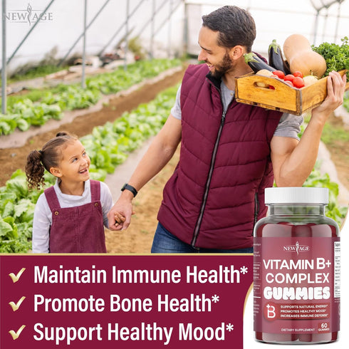 NEW AGE Vitamin B Complex Gummies with B3, B5, B6, B7, B9 & B12, Gluten-Free, Vegan, 60 Count