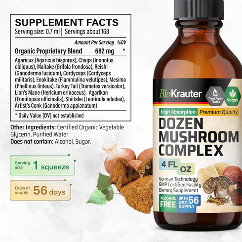 MAUWE HERBS Dozen Mushroom Tincture - Immune Support Supplement Drops, 4fl. oz Bottle