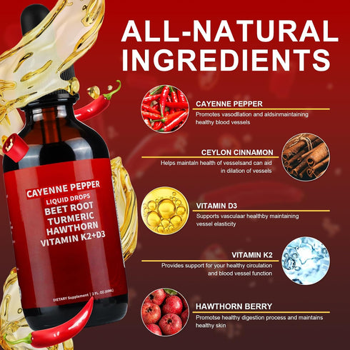 K2 D3, 60ml Cayenne Pepper Drops, Cayenne Pepper Hawthorn Beet Root Turmeric Curcumin, Vitamin & Cayenne Health