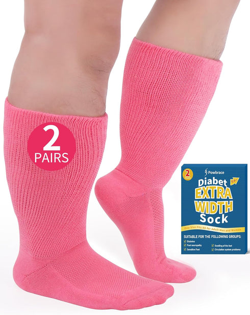 Powbrace 2 Pairs Wide Diabetic Socks for Swollen Feet, Lymphedema Socks,Non-Binding Socks,Diabetic Socks