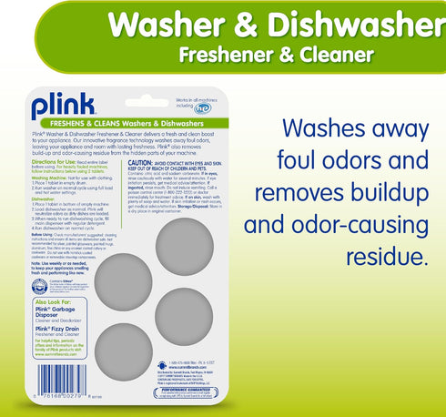 Plink Washer and Dishwasher Freshener and Cleaner - Prevents Residue, Removes Odors, Fresh Lemon Scent, 2 Packs of 4