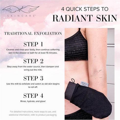 Seraphic Skincare Premium Exfoliating Mitt, Medium Viscose Fiber Korean Glove for Normal to Dry Skin, Body Exfoliator
