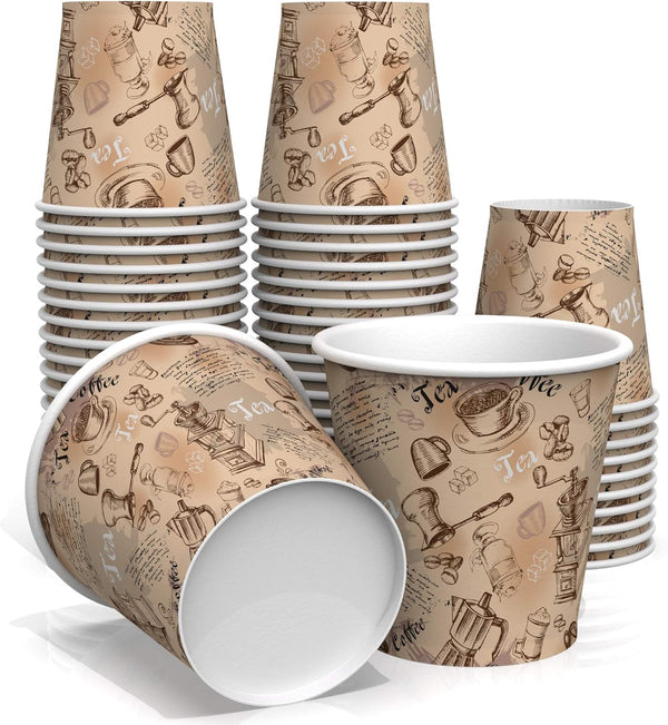 6 oz Paper Cups - Decorated Disposable Water Cups for Coffee and Tea, Office Use