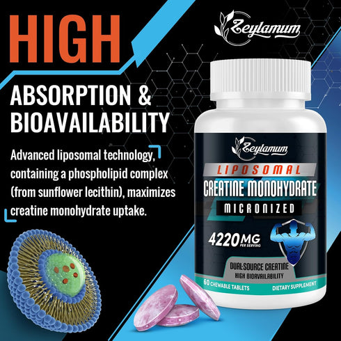 Creatine Chews Tablets, 4220 Mg Chewable Creatine Monohydrate, 60 Servings for Energy & Faster Recovery