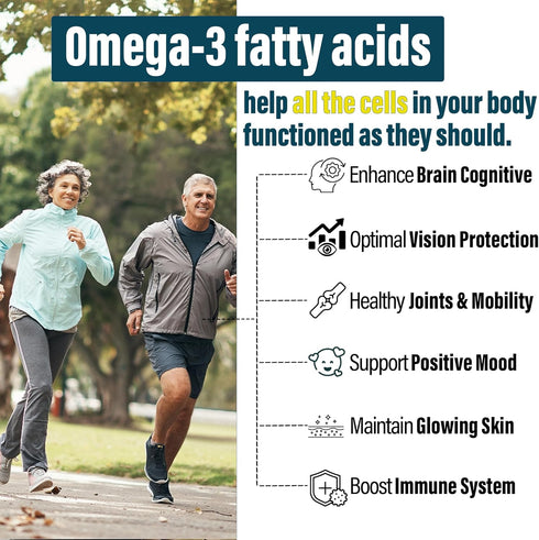 Vegan Omega 3 Gummies, 1000mg Fish Oil Alternative with DHA 460mg & EPA 230mg, 60 Count for Brain & Joint Health