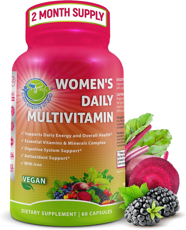 Women's Daily Multivitamin with Iron - Vegan Methylated Multivitamin for Women with