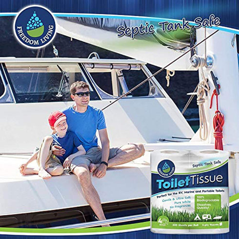 Septic Tank Safe Toilet Tissue (2-Ply, 4 Rolls, 500 Sheets each) - Biodegradable Natural Alternative for RV, Camping &