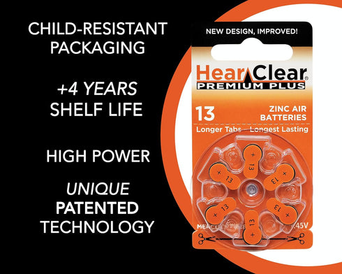 Size 13 PR48 Hearing Aid Batteries - 1.45V Orange Tab (60 Batteries) + Bonus Varta 8 Pack