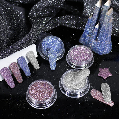 Allstarry Diamond Nail Glitter, 4 Colors Sparkling Korea Reflective Glitter Dust for Nail Art, Gel Polish Crafts, Disco