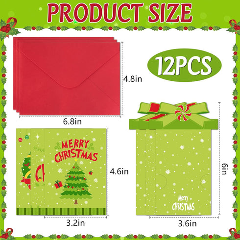Watayo 12 Sets Christmas Money and Gift Card Sleeves, Xmas Money Holder Ornaments for Cash Gifts with Envelopes, Green
