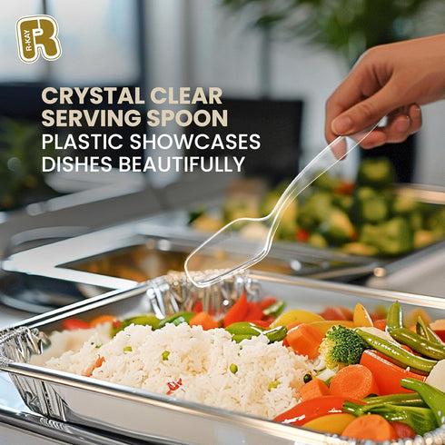 18 Pcs Clear Plastic Serving Utensils Set - 6 Serving Spoons, 6 Tongs, 6 Forks - Heavy Duty Disposable for Parties