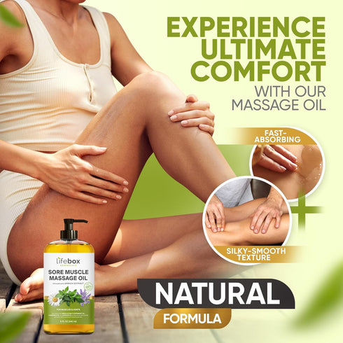 Arnica Sore Muscle Massage Oil, 100% Pure & Natural, Body Oil Infused with Arnica Extract, Lavender & Peppermint Oil