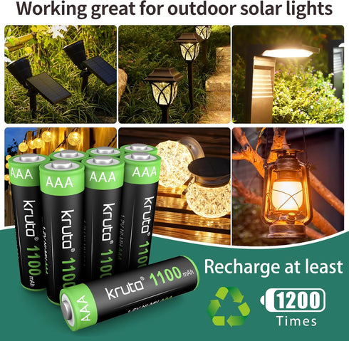 Kruta Solar Lights Batteries AAA 1100mah High Capacity 1.2V Ni-MH Rechargeable AA Solar Battery for Outdoor Solar Lights, Battery String Lights, TV Remotes, Wireless Mouses (AAA1100 Pack 12)