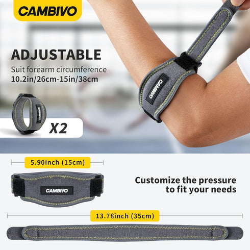 CAMBIVO 2 Pack Tennis Elbow Brace for Men & Women, Adjustable Elbow Strap with Compression Pad for Pain Relief (Dark