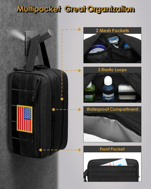 TACTICISM Toiletry Bag for Men, Tactical Molle Dopp Kit with Large Capacity, Water-Resistant for Travel, Black
