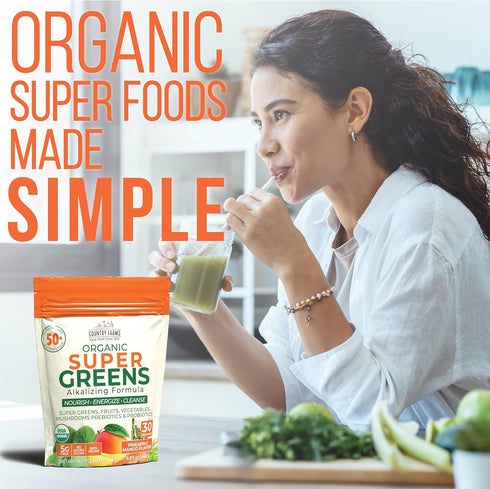 COUNTRY FARMS Super Greens Pineapple-Mango Flavor | 50 Organic Super Foods Drink Mix | Natural Energy, 30 Servings