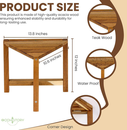 ecohistory naturally timeless 12in, Shower Foot Rest Acacia Wood Shower Stool for Shaving Legs, Waterproof Corner