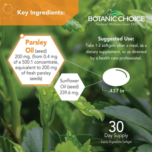 Botanic Choice Parsley Seed Oil, 60 Softgels - Bad Breath Odor Neutralizer from Within, Breath Freshener Gels