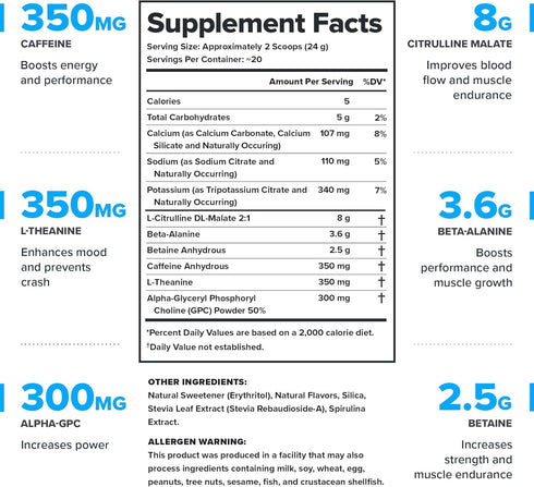 LEGION All Natural Nitric Oxide Preworkout Drink, Creatine Free, Beta Alanine, Citrulline, Alpha GPC, Blue Raspberry