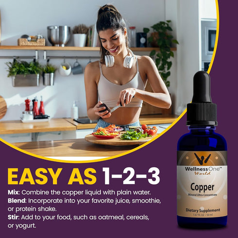 WellnessOne Liquid Copper Supplements, Bone Health & Immune Support, 1.67 fl oz