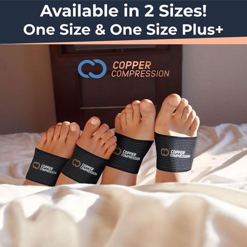 Copper Compression Large Size Arch Support - 2 Pain Relief Foot Care Brace Sleeves for Plantar Fasciitis, Heel Spurs -