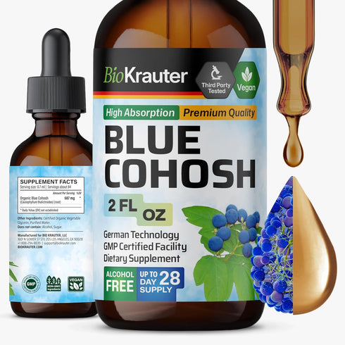 BIO KRAUTER Blue Cohosh Tincture - Caulophyllum Thalictroides Extract for Women’s Health Support, 2 Fl.Oz.