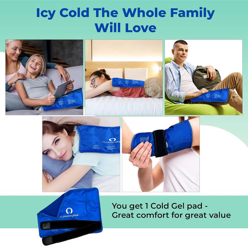 Rectangle Gel Pad - 15''x11'' Reusable Gel Ice Pack for Arm, Leg, Knee, Back - 1 Pack Blue, Hands-Free Application