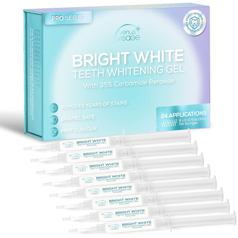 Venus Visage Teeth Whitening Gel Refill Kit, 8 Pack Syringes, 35% Carbamide Peroxide, No Sensitivity for Dazzling Smile