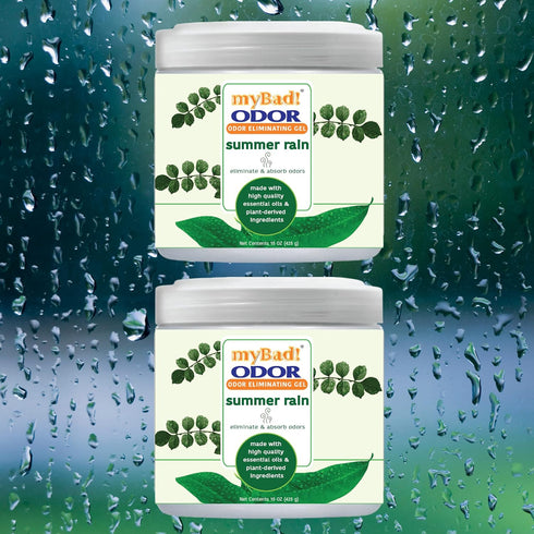 Odor Eliminator Essential Oil Gel 15 oz - Air Freshener for Bathroom, Pet Area, Closets, RVs, 2 Pack (Summer Rain)