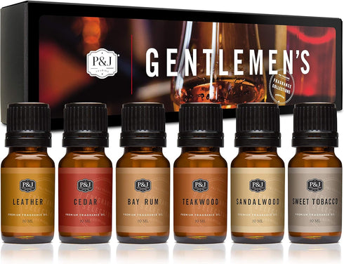 P&J Trading Fragrance Oil Gentlemen's Set - Leather, Sweet Tobacco, Teakwood, Bay Rum, Cedar, Sandalwood Candle Scents