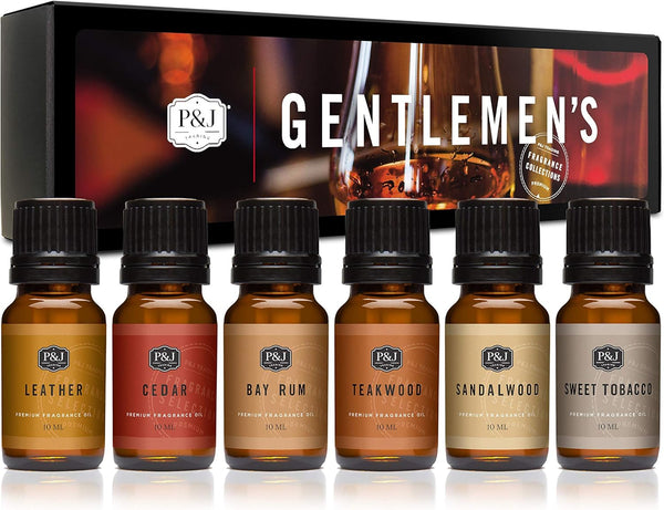 P&J Trading Fragrance Oil Gentlemen's Set - Leather, Sweet Tobacco, Teakwood, Bay Rum, Cedar, Sandalwood Candle Scents