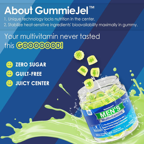 Mens Multivitamins Gummies, Multiminerals, Vegan Omega 3, CoQ10, Probiotics, Daily Vitamins A C D3 E B6 B12, 60 Cts