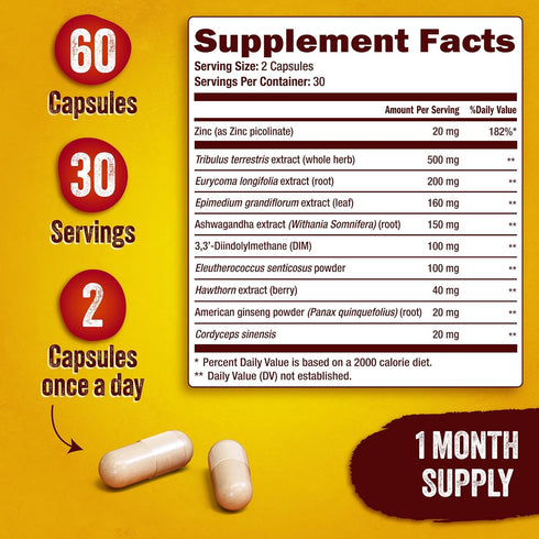 ZIVBIO 60ct Testosterone Booster for Men - Male Enhancing Supplement for Muscle Growth, Energy, Strength & Recovery