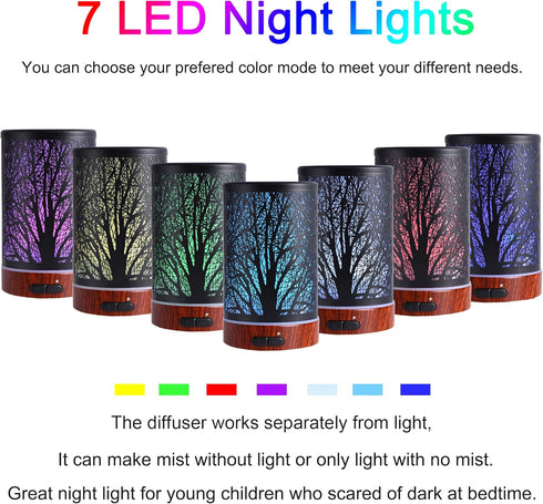 Essential Oils Diffuser, 150ML Aromatherapy Humidifier, Metal Cool Mist with 7 Colors Lights, Auto Off, Gift for Mom