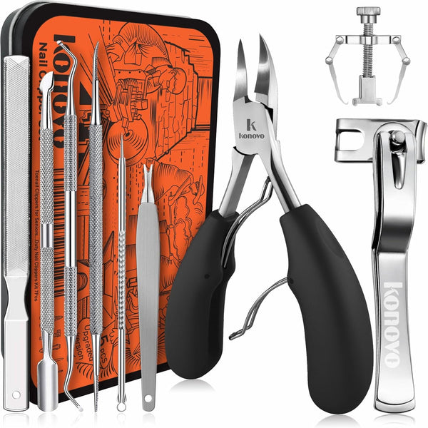 Konovo Ingrown Toenail Tool Kit 9 Pcs, Large Toenail Clipper for Ingrown Toenail Treatment/Thick Nails
