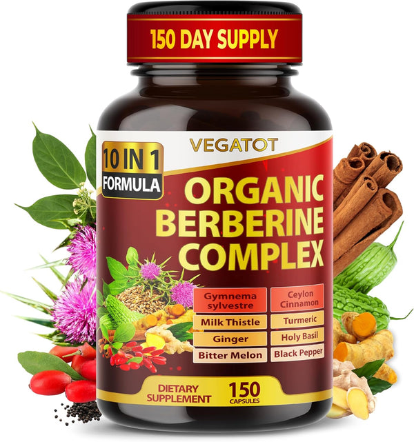 VEGATOT GlucoSavior Berberine Supplement, 12,900mg with Ceylon Cinnamon, 150 Count, Made in The USA