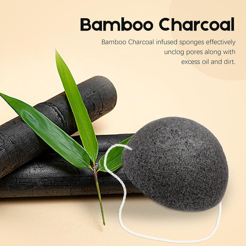 Konjac Organic Cleansing Exfoliating Facial Sponges Set - Natural Activated Charcoal Konjac Face Sponge for Exfoliator Skincare Makeup Remover Body Washing Safe for Oily Dry Combination Sensitive Skin