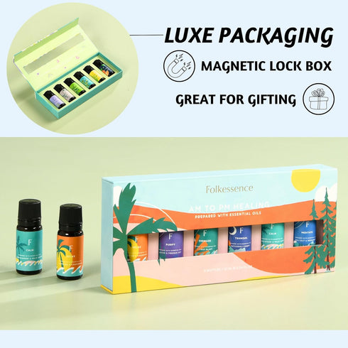 Folkulture Essential Oils for Diffuser - Set of 6 Fragrance Oils for Home, Oil Diffuser Essential Oils